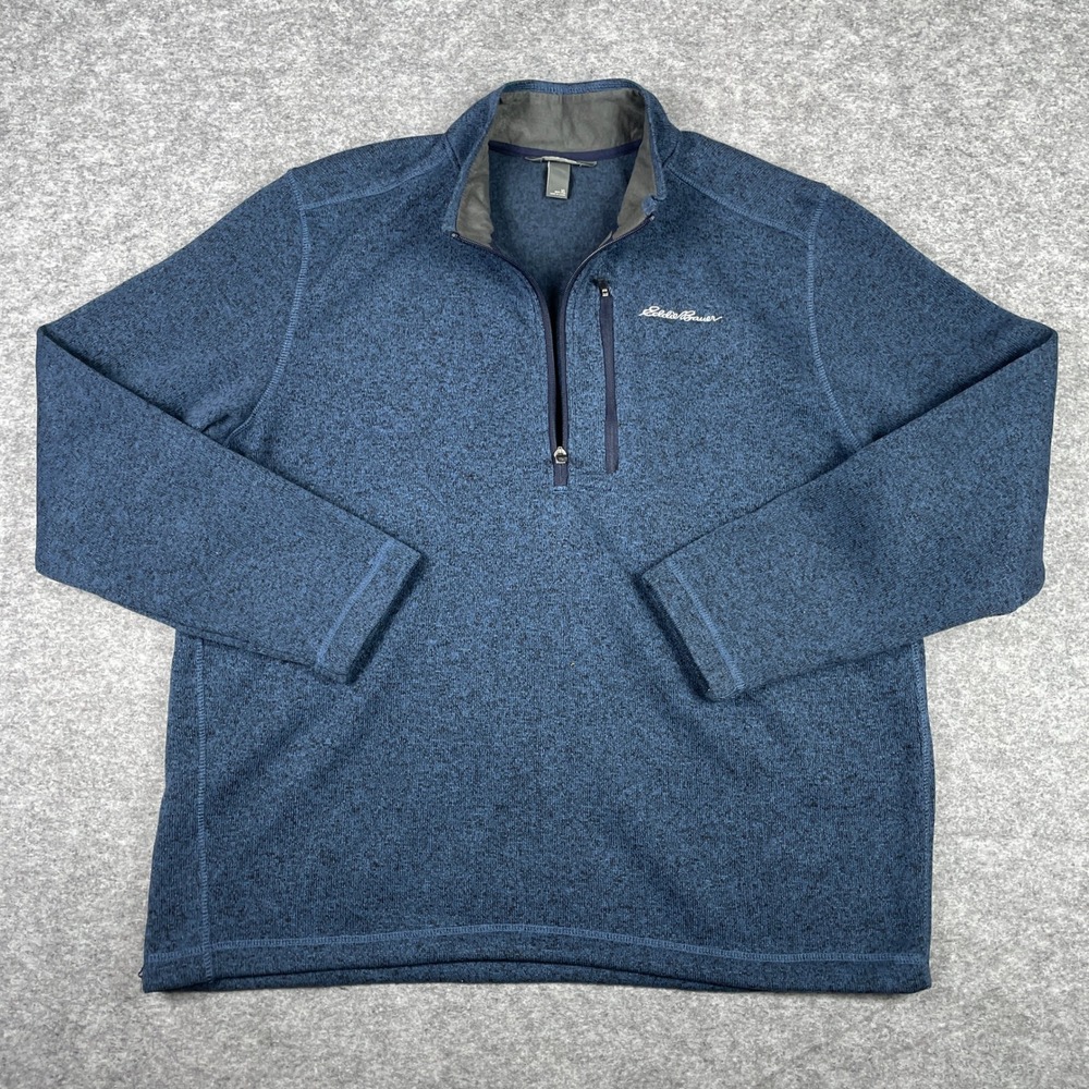 Eddie Bauer Pullover Mens XL Blue 1/4 Zip Fleece Marled Knit Sweater Outdoor